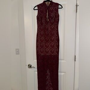 NOOKIE MYSTIQUE MAXI DRESS - WINE
 Burgundy Lace Dress
